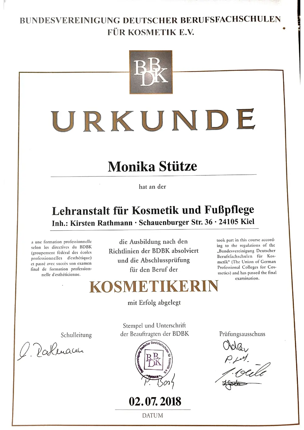 PÜNKLICH ANRUFEN Monis Zertifikat